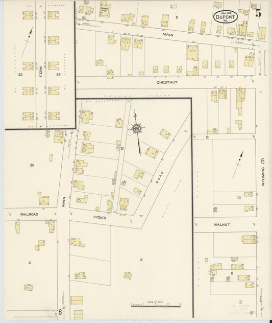 Sanborn Fire Insurance Map from Dupont, Luzerne County, Pennsylvania (1914), Sheet #0005 - Historic Sanborn Fire Insurance Map Print, vintage old map wall art, antique decor, genealogy gift, Pennsylvania Pennsylvania map