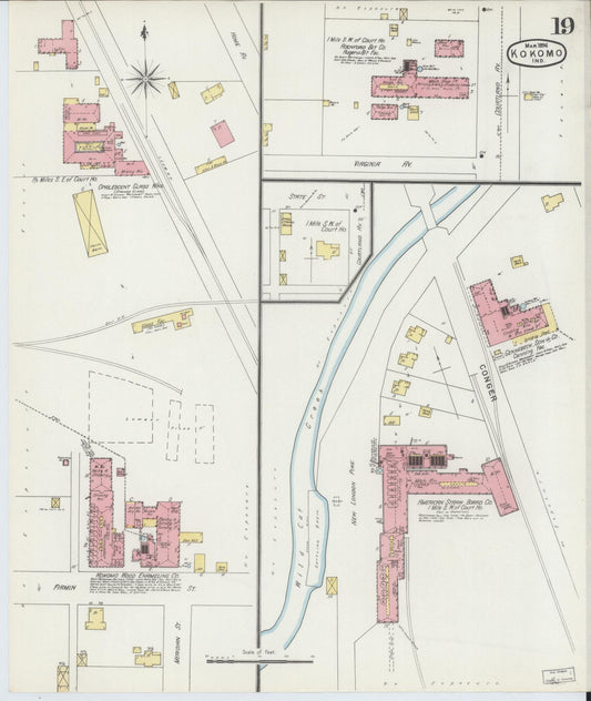 Sanborn Fire Insurance Map from Kokomo, Howard County, Indiana (1896), Sheet #0019 - Historic Sanborn Fire Insurance Map Print, vintage old map wall art, antique decor, genealogy gift, Indiana Indiana map