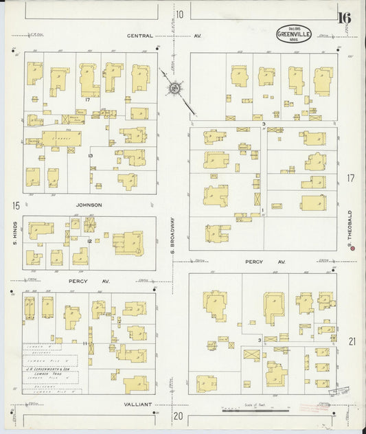 Sanborn Fire Insurance Map from Greenville, Washington County, Mississippi (1915), Sheet #0016 - Historic Sanborn Fire Insurance Map Print, vintage old map wall art, antique decor, genealogy gift, Mississippi Mississippi map