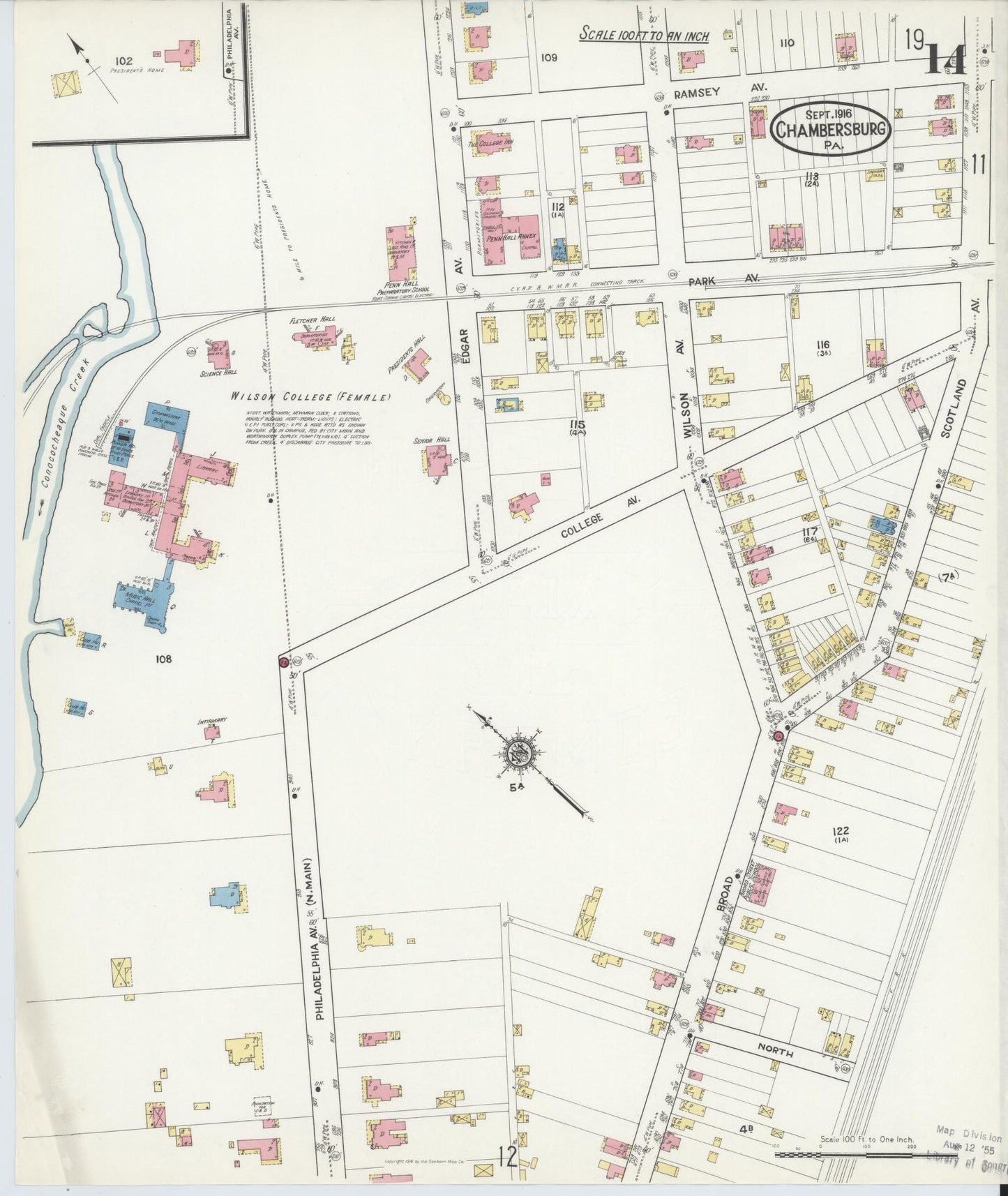 Sanborn Fire Insurance Map from Chambersburg, Franklin County, Pennsylvania (1916), Sheet #0014 - Historic Sanborn Fire Insurance Map Print, vintage old map wall art, antique decor, genealogy gift, Pennsylvania Pennsylvania map