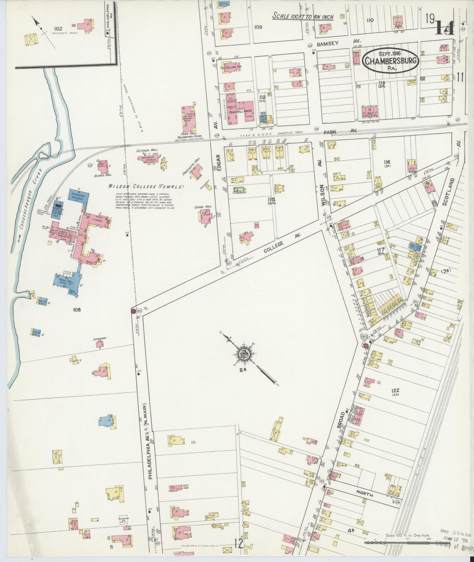 Sanborn Fire Insurance Map from Chambersburg, Franklin County, Pennsylvania (1916), Sheet #0014 - Historic Sanborn Fire Insurance Map Print, vintage old map wall art, antique decor, genealogy gift, Pennsylvania Pennsylvania map