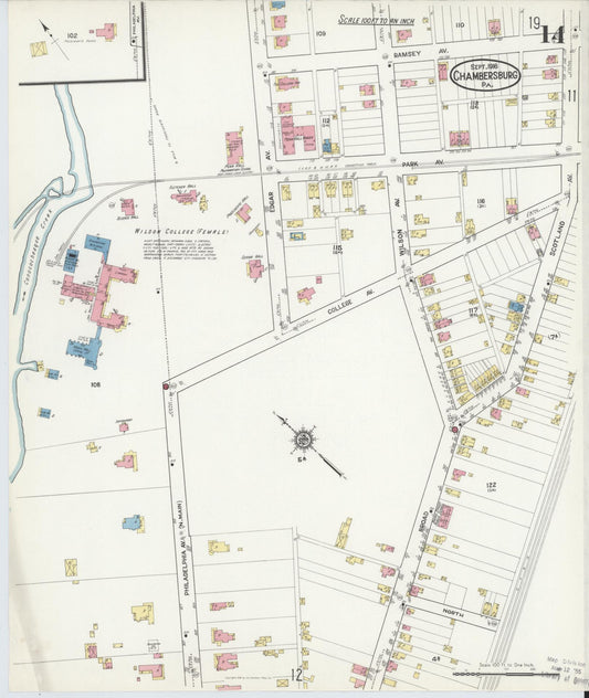 Sanborn Fire Insurance Map from Chambersburg, Franklin County, Pennsylvania (1916), Sheet #0014 - Historic Sanborn Fire Insurance Map Print, vintage old map wall art, antique decor, genealogy gift, Pennsylvania Pennsylvania map