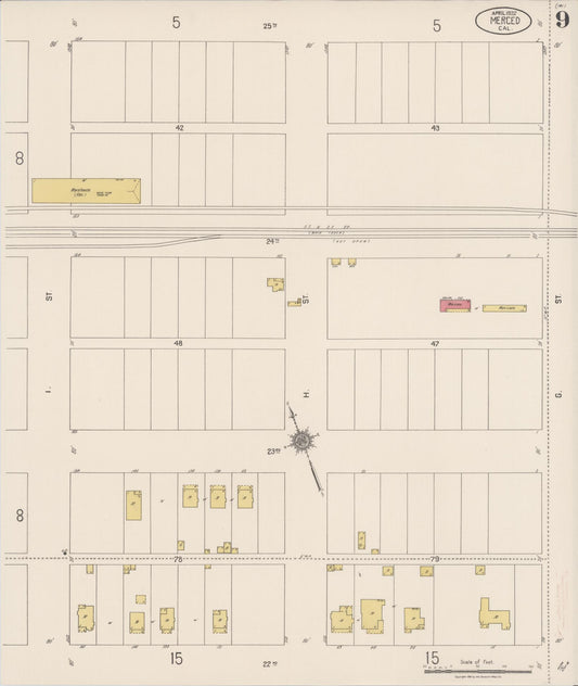 Sanborn Fire Insurance Map from Merced, Merced County, California (1922), Sheet #0009 - Historic Sanborn Fire Insurance Map Print, vintage old map wall art, antique decor, genealogy gift, California California map