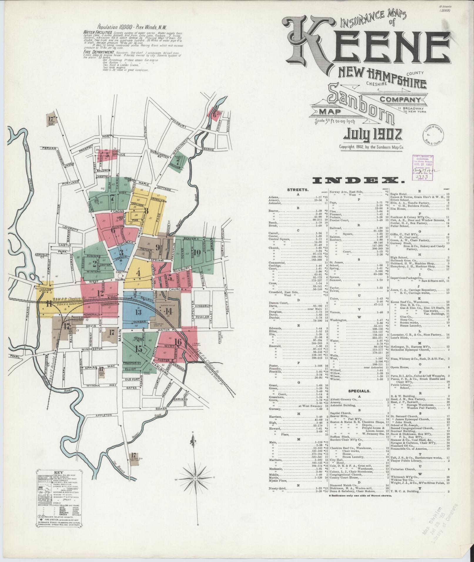 Sanborn Fire Insurance Map from Keene, Cheshire County, New Hampshire. (1902) – Historic Sanborn Fire Insurance Map Print