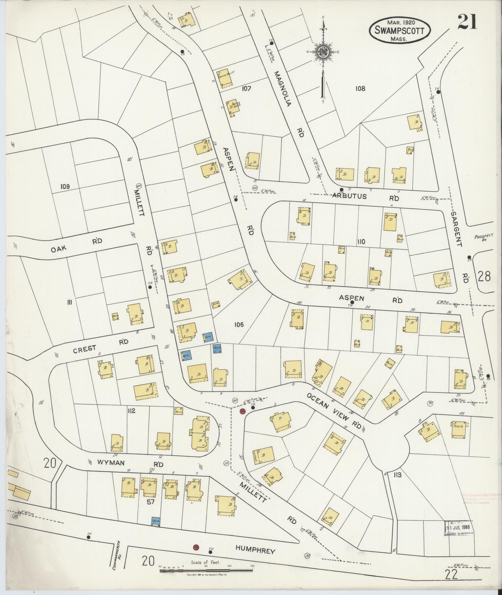 Sanborn Fire Insurance Map from Swampscott, Essex County, Massachusetts (1920), Sheet #0021 - Complete Map Set gallery image, historic Sanborn map, vintage wall art, Massachusetts Massachusetts