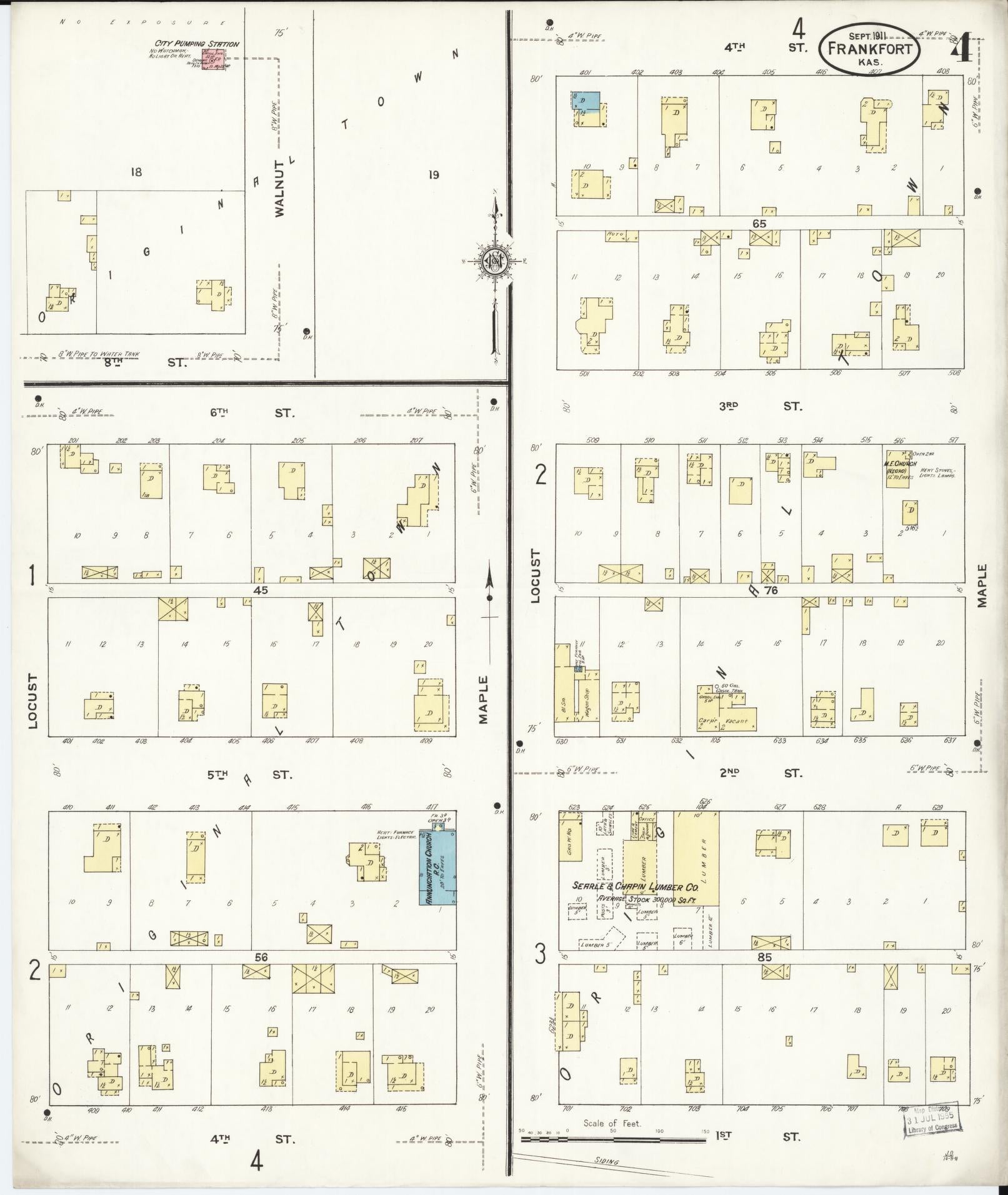 Sanborn Fire Insurance Map from Frankfort, Marshall County, Kansas (1911), Sheet #0004 - Historic Sanborn Fire Insurance Map Print, vintage old map wall art, antique decor, genealogy gift, Kansas Kansas map