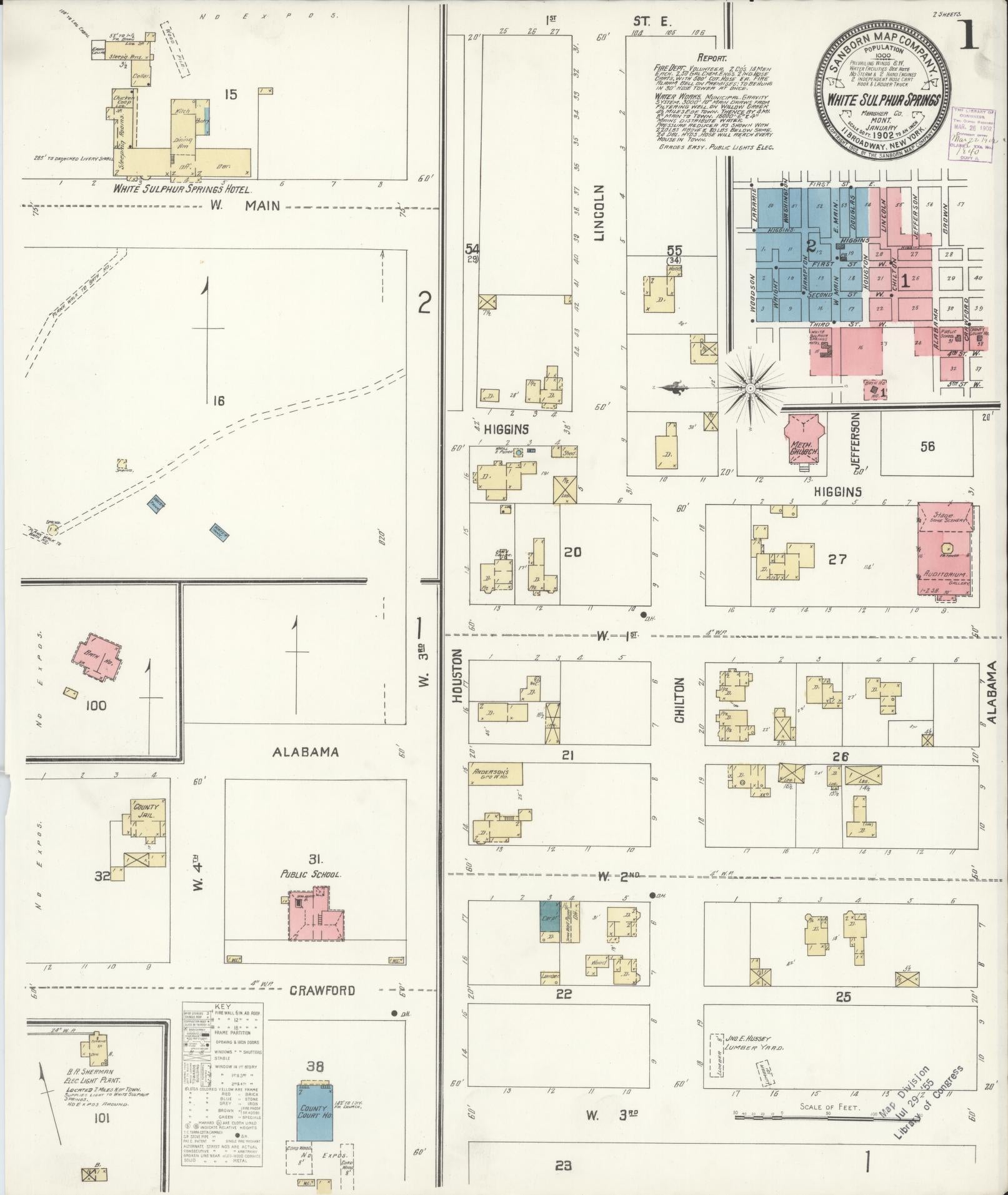 Sanborn Fire Insurance Map from White Sulphur Springs, Meagber County, Montana (1902), Sheet #0001 - Complete Map Set gallery image, historic Sanborn map, vintage wall art, Montana Montana