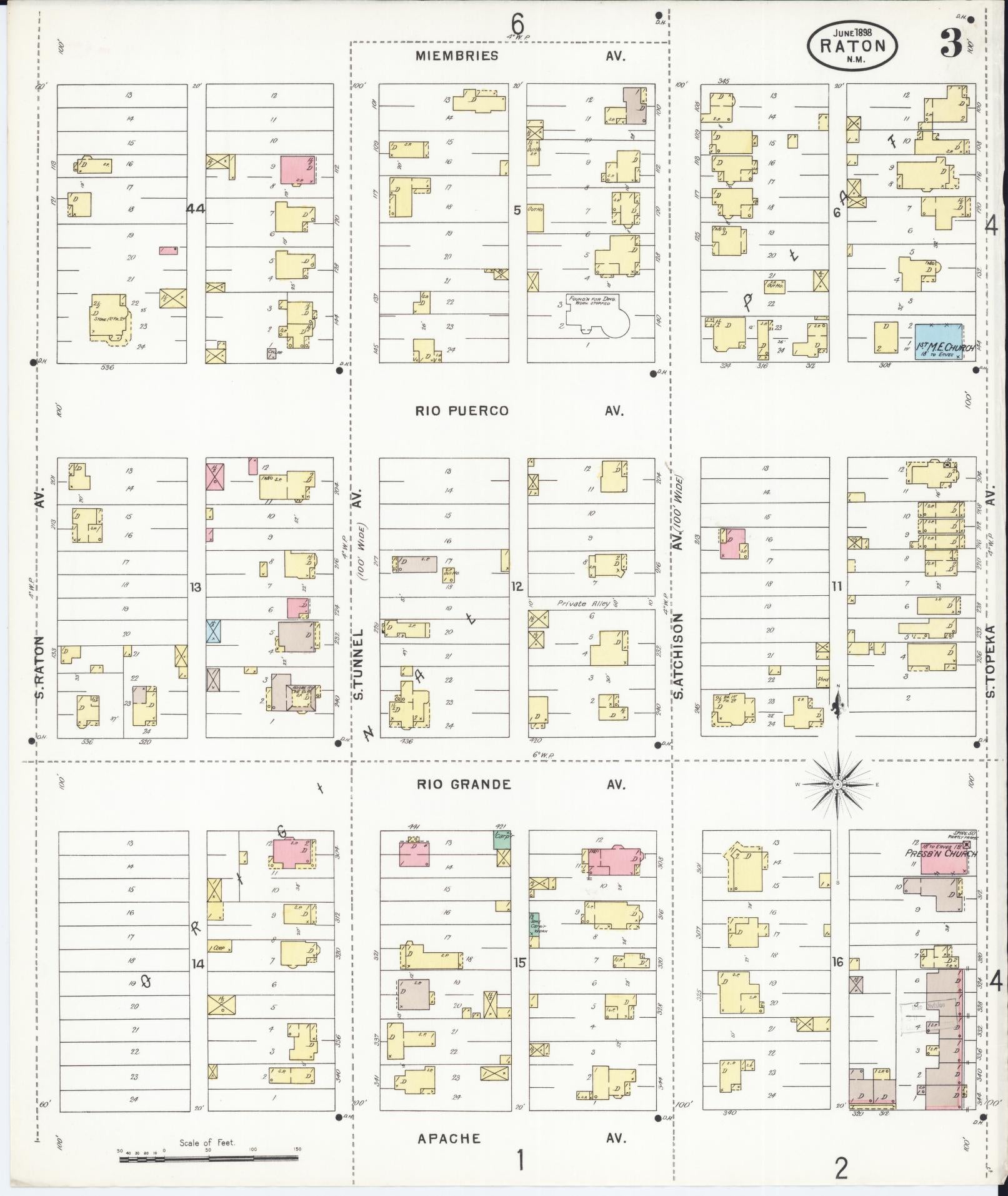 Sanborn Fire Insurance Map from Raton, Colfax County, New Mexico (1898), Sheet #0003 - Historic Sanborn Fire Insurance Map Print, vintage old map wall art, antique decor, genealogy gift, New Mexico New Mexico map