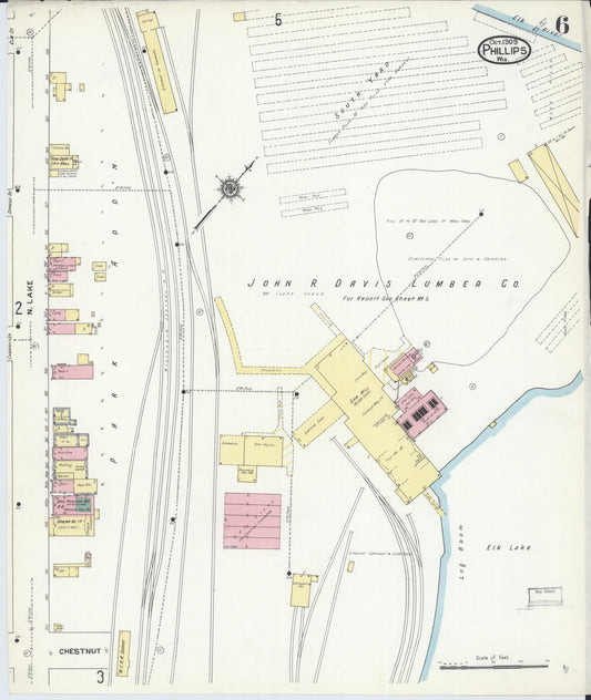 Sanborn Fire Insurance Map from Phillips, Price County, Wisconsin (1909), Sheet #0006 - Historic Sanborn Fire Insurance Map Print, vintage old map wall art, antique decor, genealogy gift, Wisconsin Wisconsin map