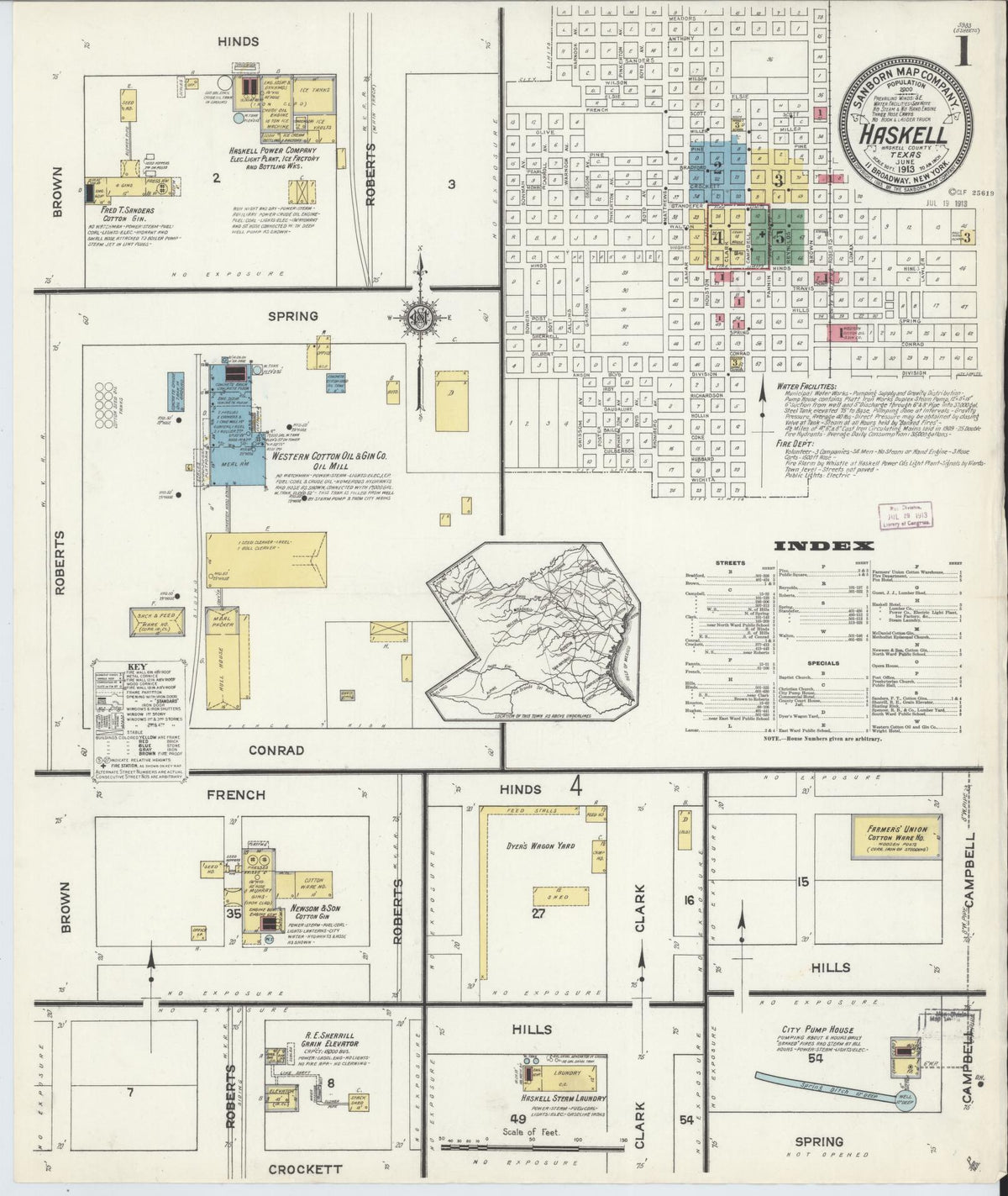 Sanborn Fire Insurance Map from Haskell, Haskell County, Texas (1913), Sheet #0001 - Historic Sanborn Fire Insurance Map Print, vintage old map wall art, antique decor, genealogy gift, Texas Texas map