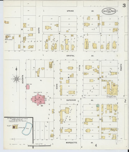 Sanborn Fire Insurance Map from Crystal Falls, Iron County, Michigan (1898), Sheet #0003 - Historic Sanborn Fire Insurance Map Print, vintage old map wall art, antique decor, genealogy gift, Michigan Michigan map