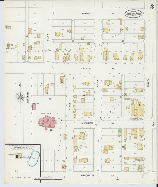 Sanborn Fire Insurance Map from Crystal Falls, Iron County, Michigan (1898), Sheet #0003 - Historic Sanborn Fire Insurance Map Print, vintage old map wall art, antique decor, genealogy gift, Michigan Michigan map