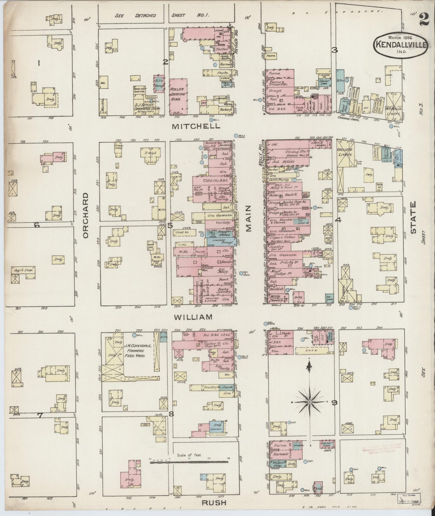 Sanborn Fire Insurance Map from Kendallville, Noble County, Indiana (1886), Sheet #0002 - Complete Map Set gallery image, historic Sanborn map, vintage wall art, Indiana Indiana