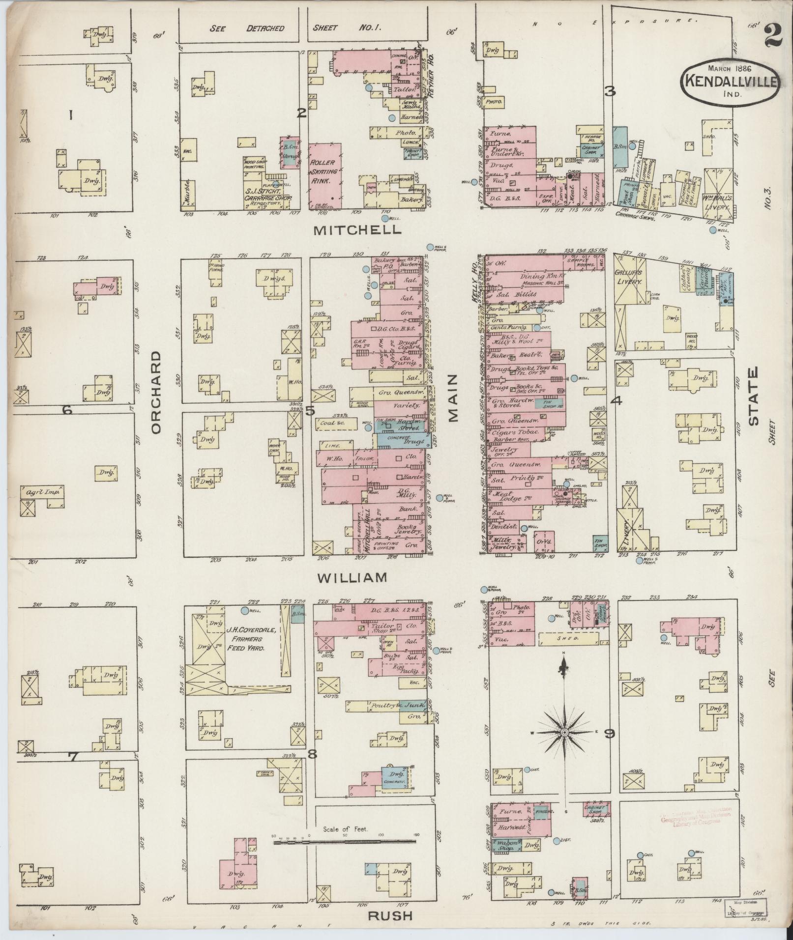 Sanborn Fire Insurance Map from Kendallville, Noble County, Indiana (1886), Sheet #0002 - Complete Map Set gallery image, historic Sanborn map, vintage wall art, Indiana Indiana
