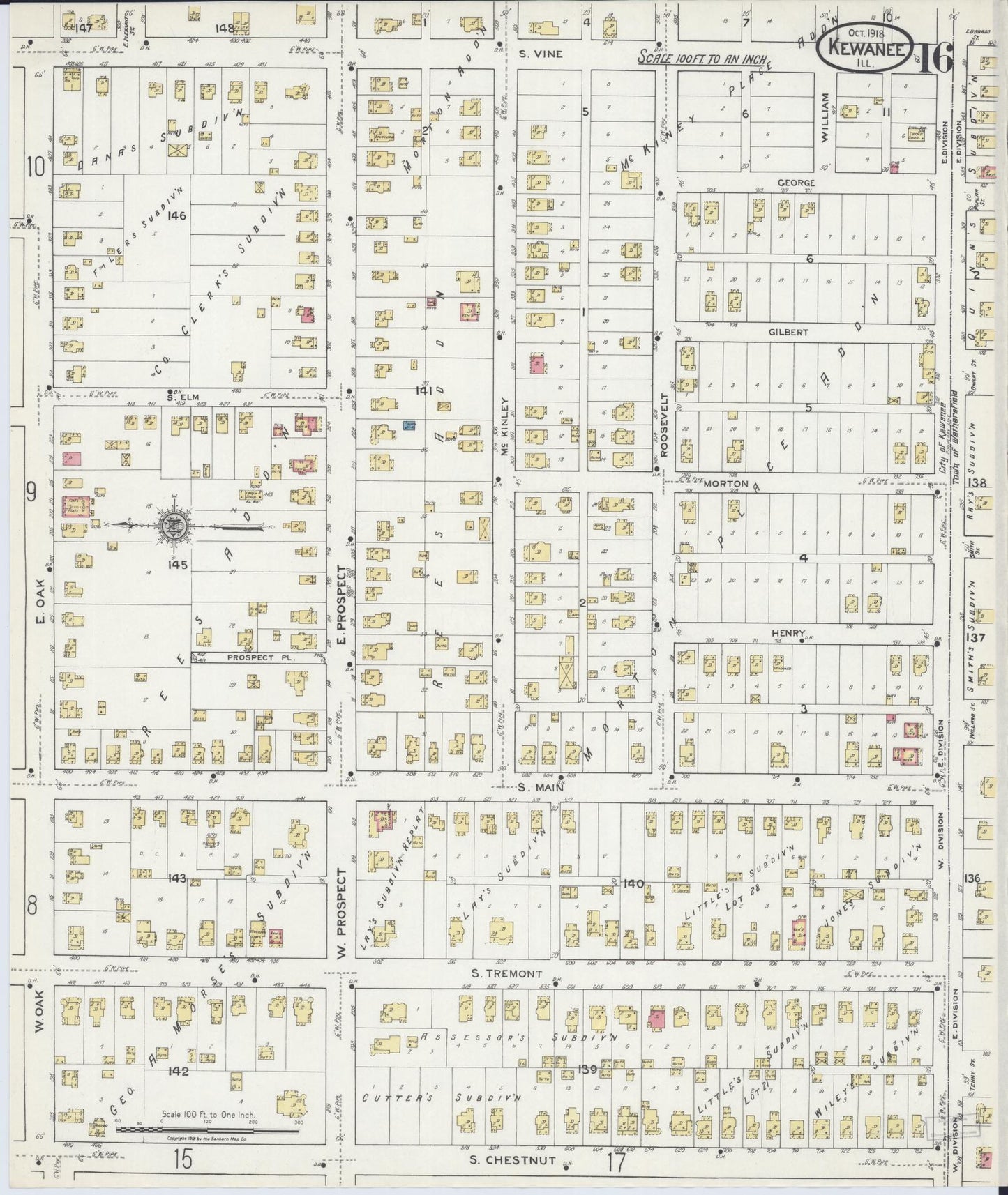 Sanborn Fire Insurance Map from Kewanee, Henry County, Illinois (1918), Sheet #0016 - Complete Map Set gallery image, historic Sanborn map, vintage wall art, Illinois Illinois