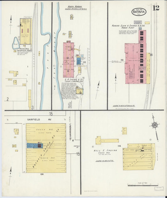 Sanborn Fire Insurance Map from Batavia, Kane County, Illinois (1916), Sheet #0012 - Historic Sanborn Fire Insurance Map Print, vintage old map wall art, antique decor, genealogy gift, Illinois Illinois map