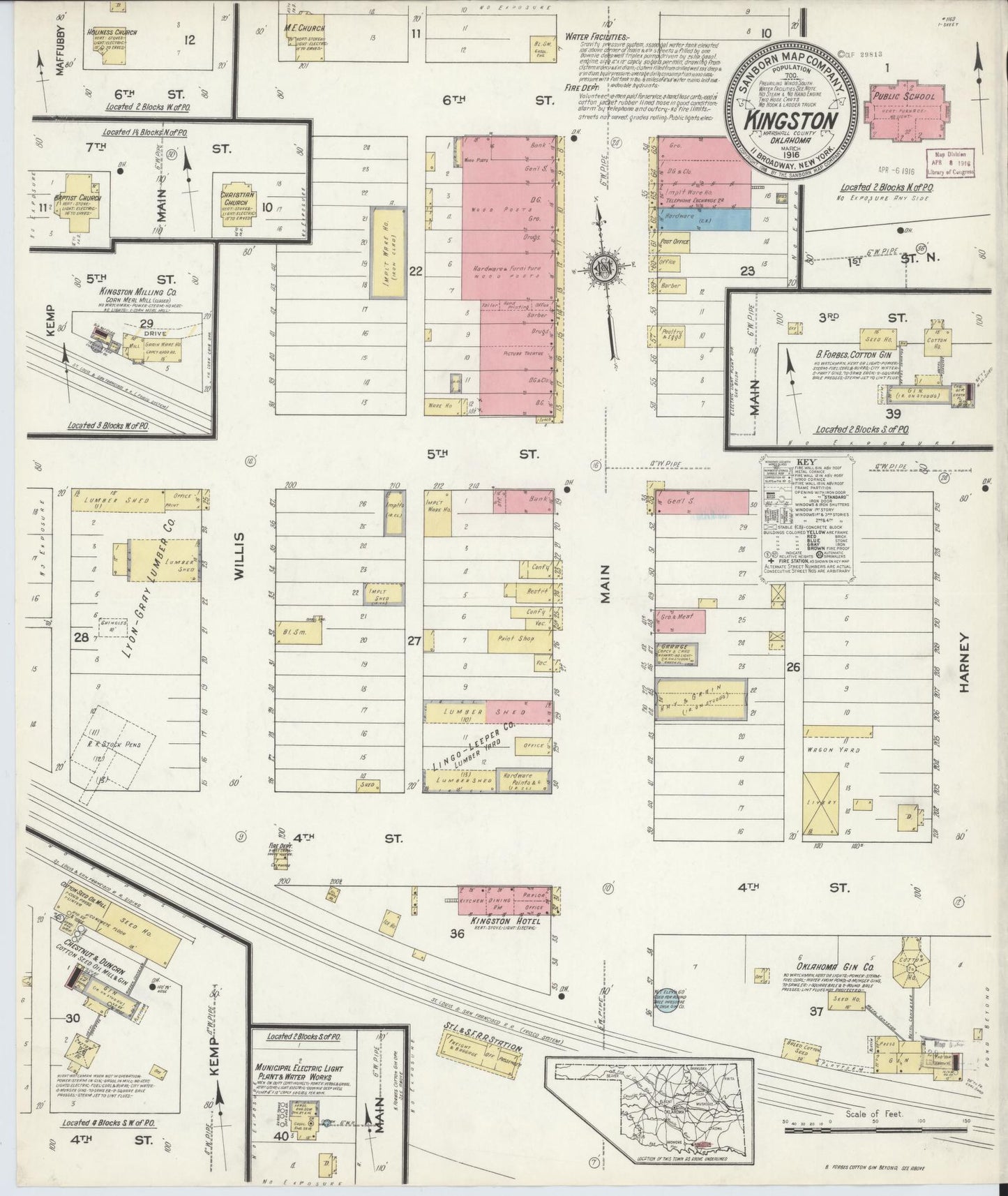 Sanborn Fire Insurance Map from Kingston, Marshall County, Oklahoma (1916), Sheet #0001 - Historic Sanborn Fire Insurance Map Print, vintage old map wall art, antique decor, genealogy gift, Oklahoma Oklahoma map