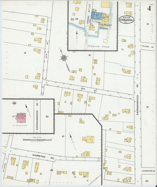 Sanborn Fire Insurance Map from Urbanna, Middlesex County, Virginia (1921), Sheet #0004 - Historic Sanborn Fire Insurance Map Print, vintage old map wall art, antique decor, genealogy gift, Virginia Virginia map