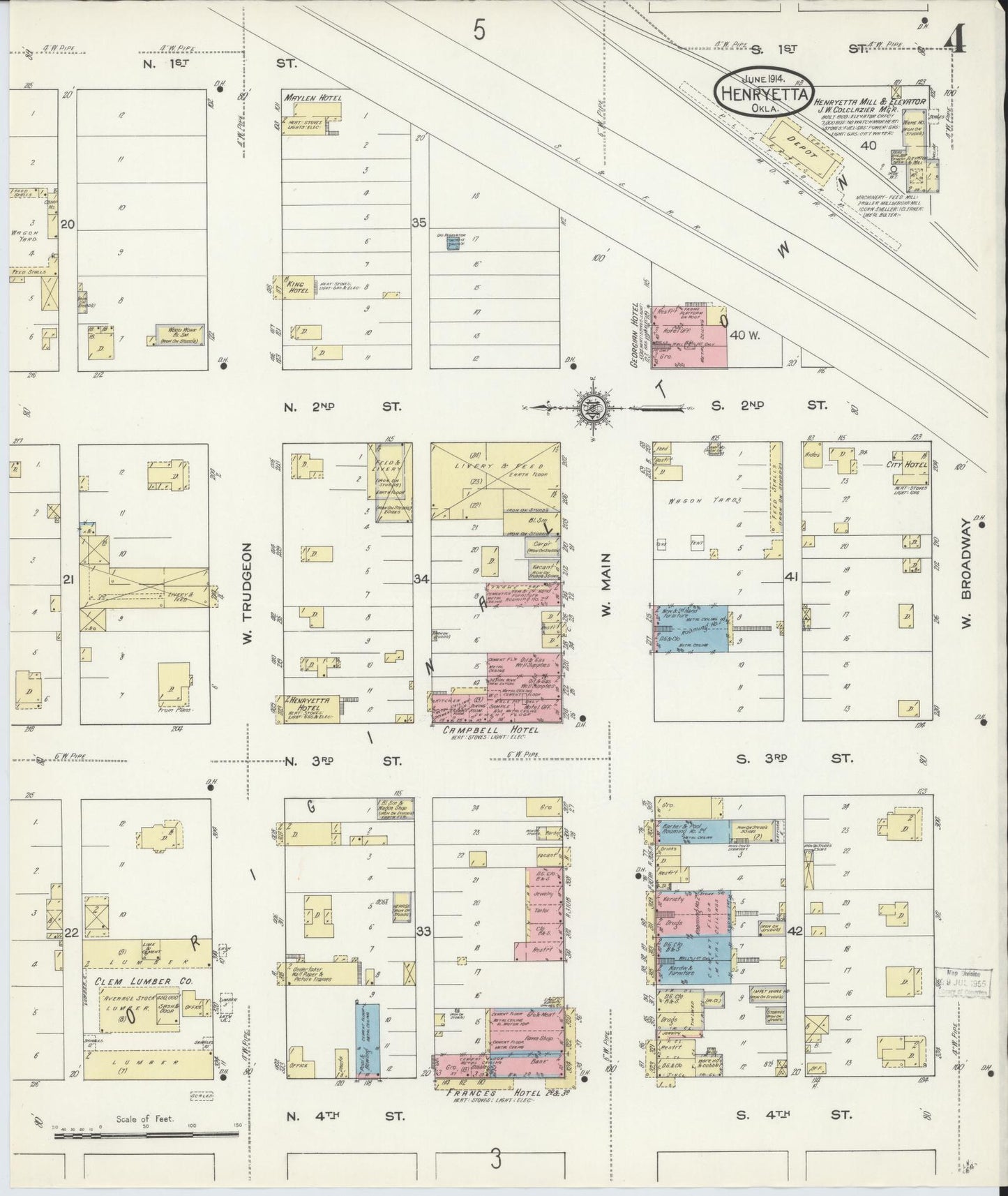 Sanborn Fire Insurance Map from Henryetta, Okmulgee County, Oklahoma (1914), Sheet #0004 - Complete Map Set gallery image, historic Sanborn map, vintage wall art, Oklahoma Oklahoma