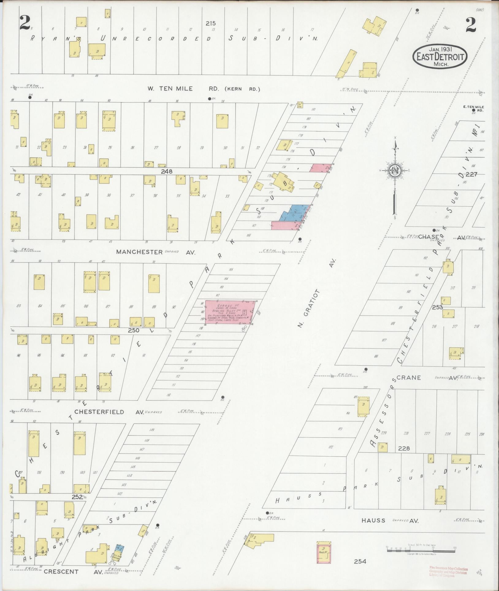 Sanborn Fire Insurance Map from East Detroit, Macomb County, Michigan (1931), Sheet #0002 - Historic Sanborn Fire Insurance Map Print, vintage old map wall art, antique decor, genealogy gift, Michigan Michigan map