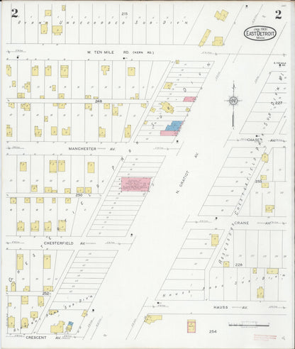 Sanborn Fire Insurance Map from East Detroit, Macomb County, Michigan (1931), Sheet #0002 - Historic Sanborn Fire Insurance Map Print, vintage old map wall art, antique decor, genealogy gift, Michigan Michigan map