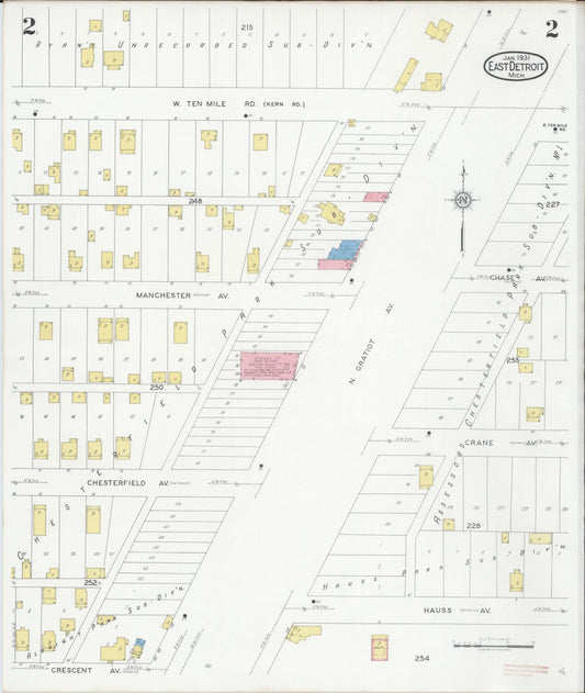 Sanborn Fire Insurance Map from East Detroit, Macomb County, Michigan (1931), Sheet #0002 - Historic Sanborn Fire Insurance Map Print, vintage old map wall art, antique decor, genealogy gift, Michigan Michigan map
