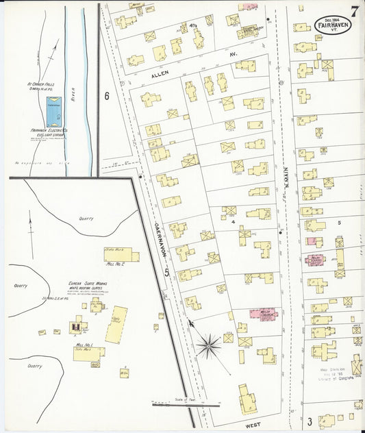 Sanborn Fire Insurance Map from Fair Haven, Rutland County, Vermont (1904), Sheet #0007 - Historic Sanborn Fire Insurance Map Print, vintage old map wall art, antique decor, genealogy gift, Vermont Vermont map