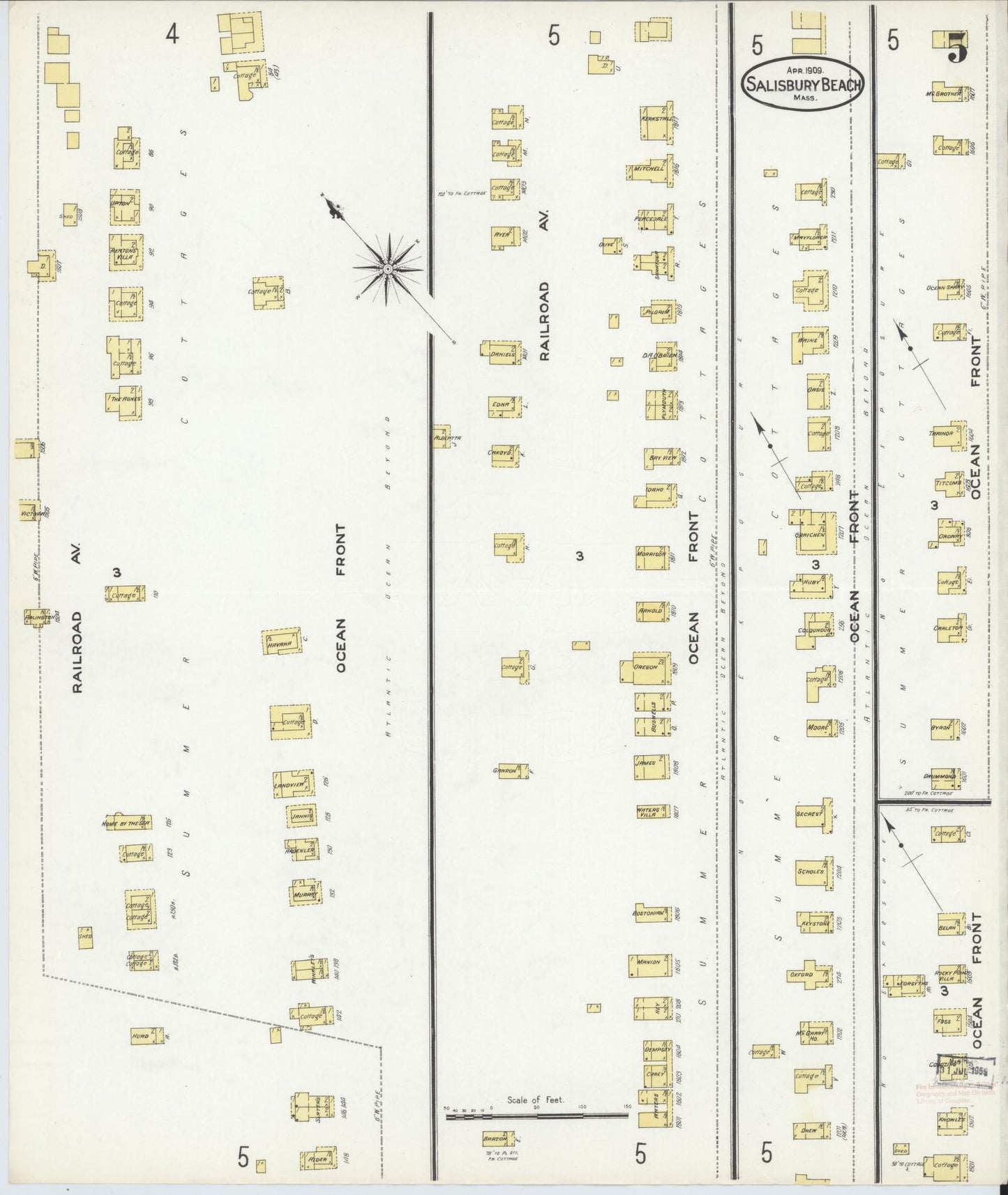 Sanborn Fire Insurance Map from Salisbury, Essex County, Massachusetts (1909), Sheet #0005 - Historic Sanborn Fire Insurance Map Print, vintage old map wall art, antique decor, genealogy gift, Massachusetts Massachusetts map
