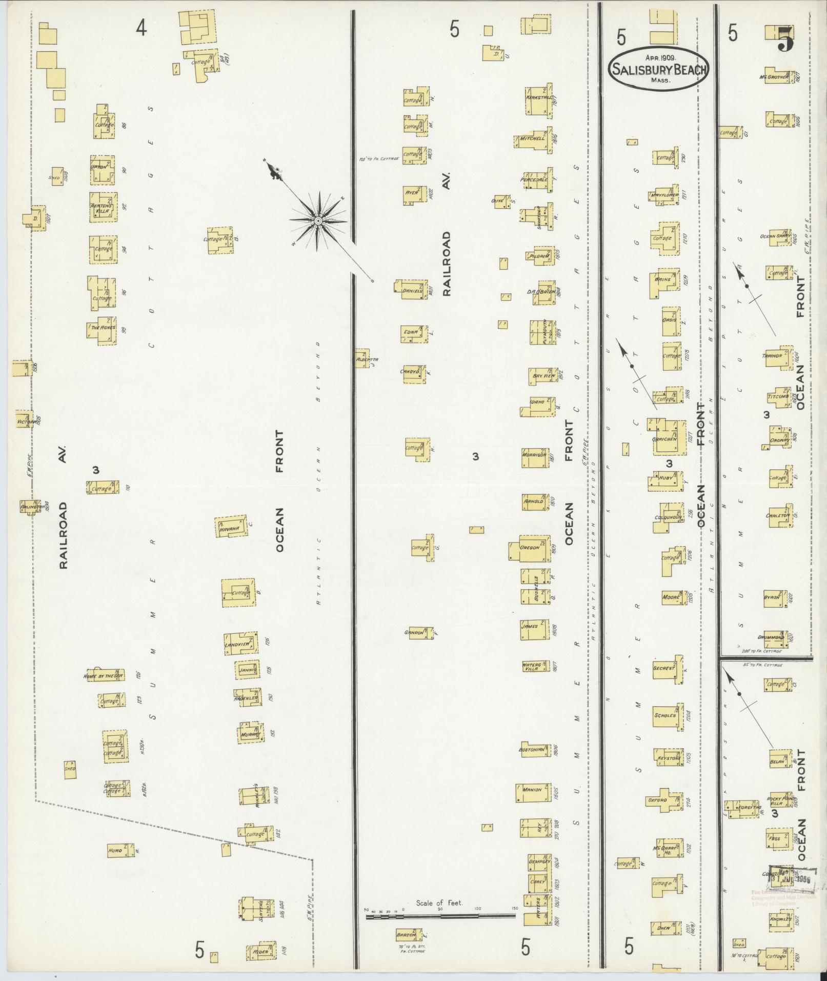 Sanborn Fire Insurance Map from Salisbury, Essex County, Massachusetts (1909), Sheet #0005 - Historic Sanborn Fire Insurance Map Print, vintage old map wall art, antique decor, genealogy gift, Massachusetts Massachusetts map