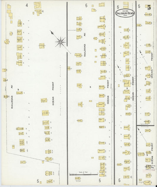Sanborn Fire Insurance Map from Salisbury, Essex County, Massachusetts (1909), Sheet #0005 - Historic Sanborn Fire Insurance Map Print, vintage old map wall art, antique decor, genealogy gift, Massachusetts Massachusetts map
