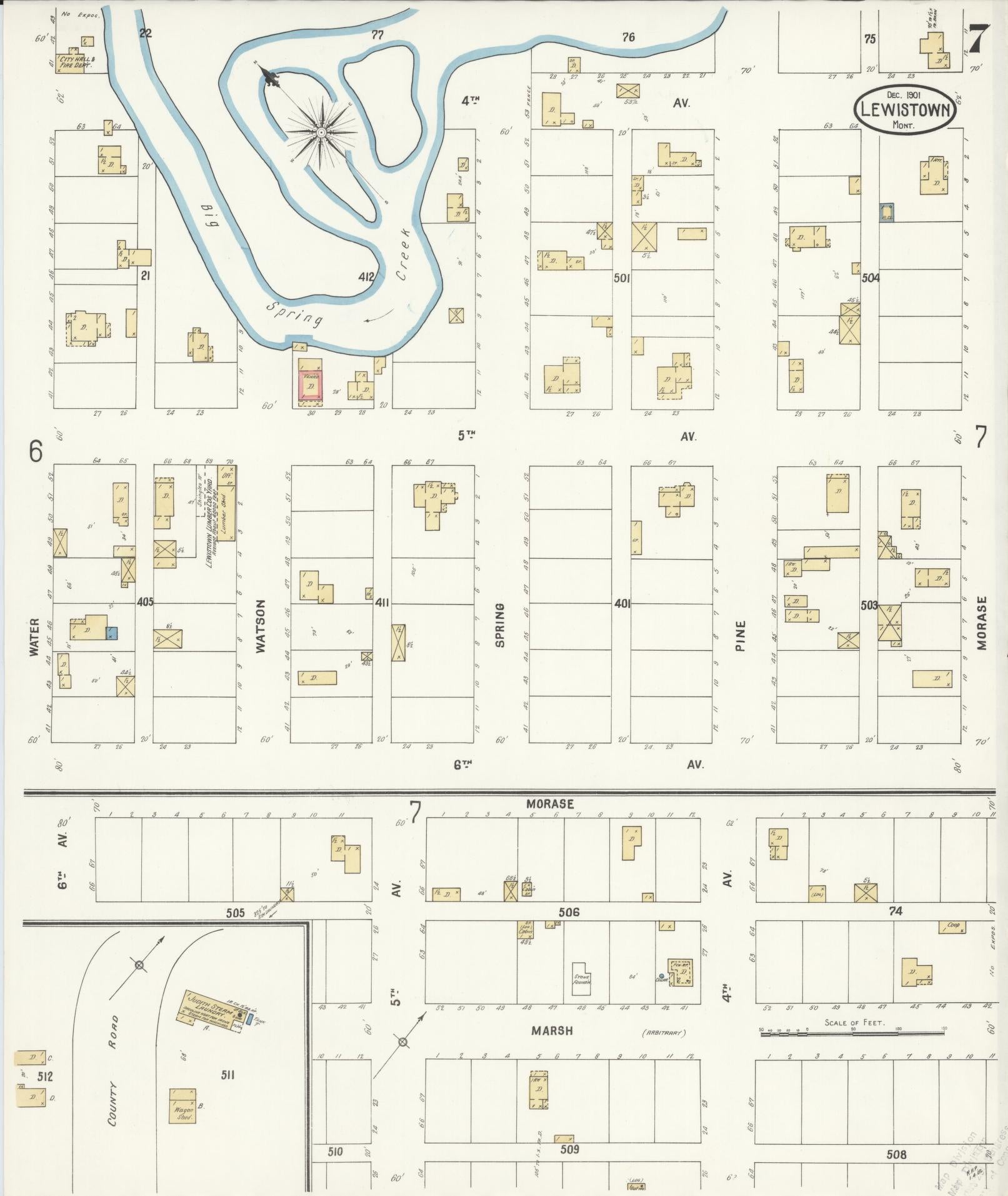 Sanborn Fire Insurance Map from Lewistown, Fergus County, Montana (1901), Sheet #0007 - Historic Sanborn Fire Insurance Map Print, vintage old map wall art, antique decor, genealogy gift, Montana Montana map