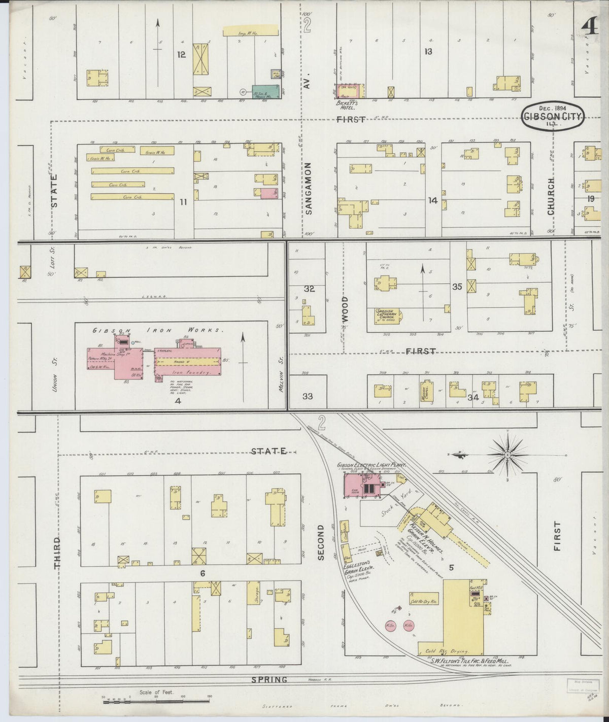 Sanborn Fire Insurance Map from Gibson City, Ford County, Illinois (1894), Sheet #0004 - Historic Sanborn Fire Insurance Map Print, vintage old map wall art, antique decor, genealogy gift, Illinois Illinois map