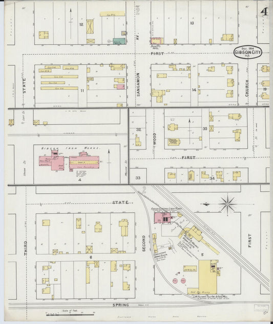 Sanborn Fire Insurance Map from Gibson City, Ford County, Illinois (1894), Sheet #0004 - Historic Sanborn Fire Insurance Map Print, vintage old map wall art, antique decor, genealogy gift, Illinois Illinois map