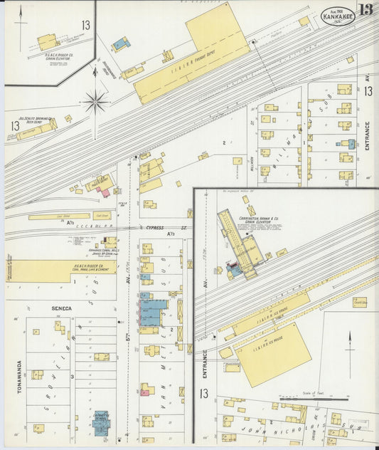 Sanborn Fire Insurance Map from Kankakee, Kankakee County, Illinois (1901), Sheet #0013 - Historic Sanborn Fire Insurance Map Print, vintage old map wall art, antique decor, genealogy gift, Illinois Illinois map