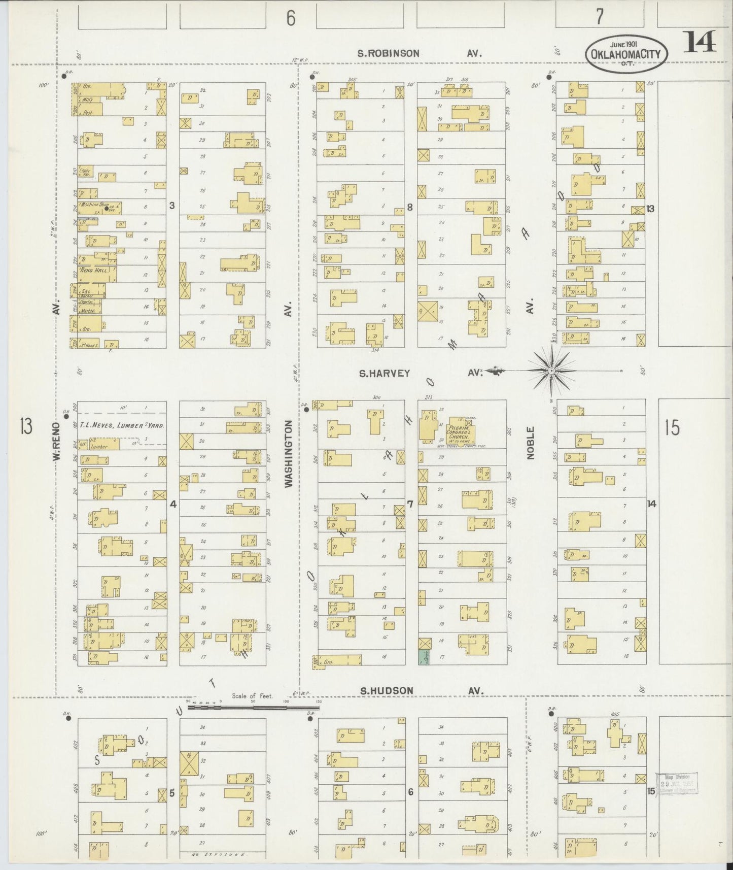 Sanborn Fire Insurance Map from Oklahoma City, Oklahoma County, Oklahoma (1901), Sheet #0014 - Complete Map Set gallery image, historic Sanborn map, vintage wall art, Oklahoma City Oklahoma
