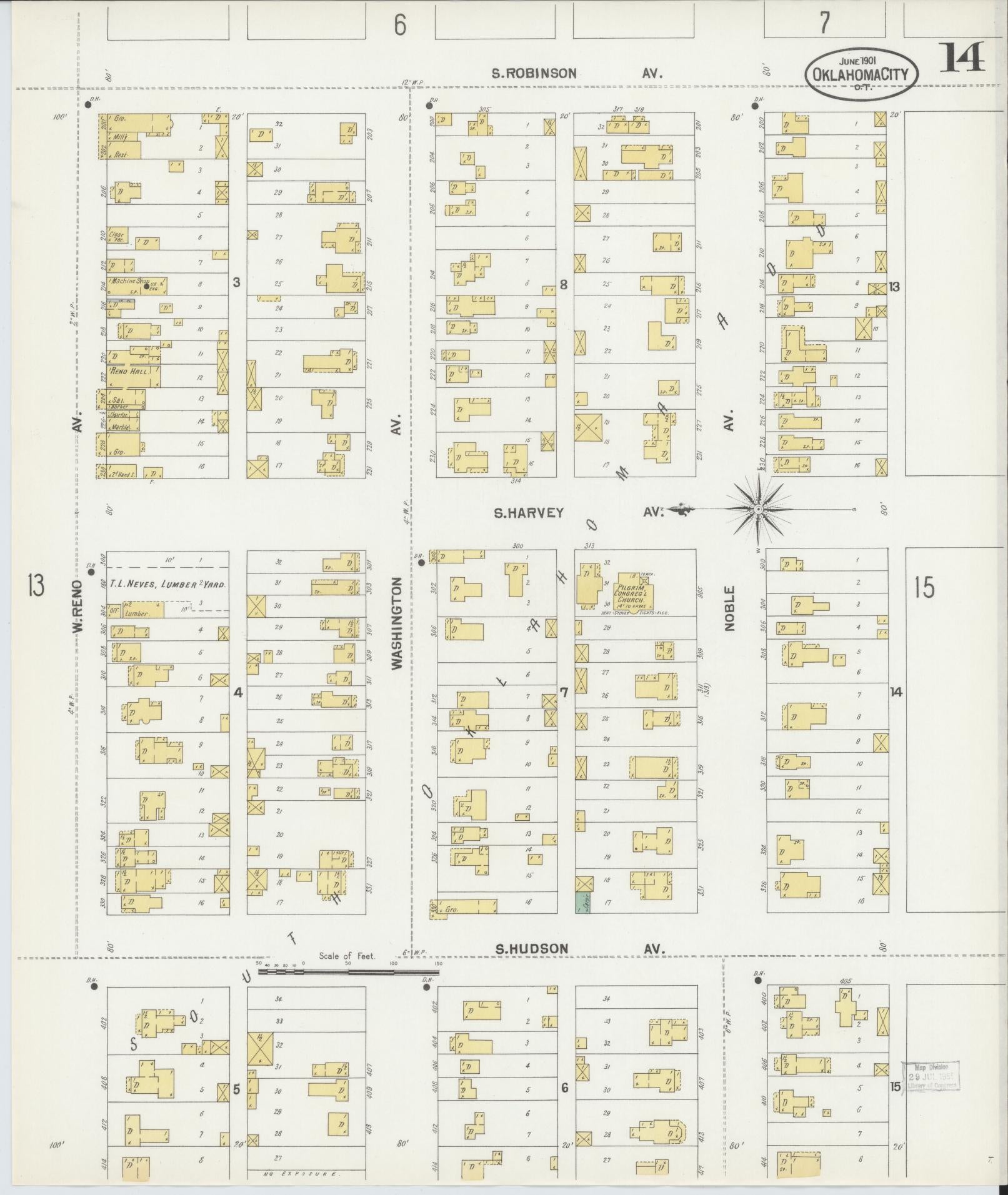 Sanborn Fire Insurance Map from Oklahoma City, Oklahoma County, Oklahoma (1901), Sheet #0014 - Complete Map Set gallery image, historic Sanborn map, vintage wall art, Oklahoma City Oklahoma