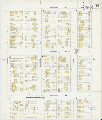 Sanborn Fire Insurance Map from Oklahoma City, Oklahoma County, Oklahoma (1901), Sheet #0014 - Complete Map Set gallery image, historic Sanborn map, vintage wall art, Oklahoma City Oklahoma