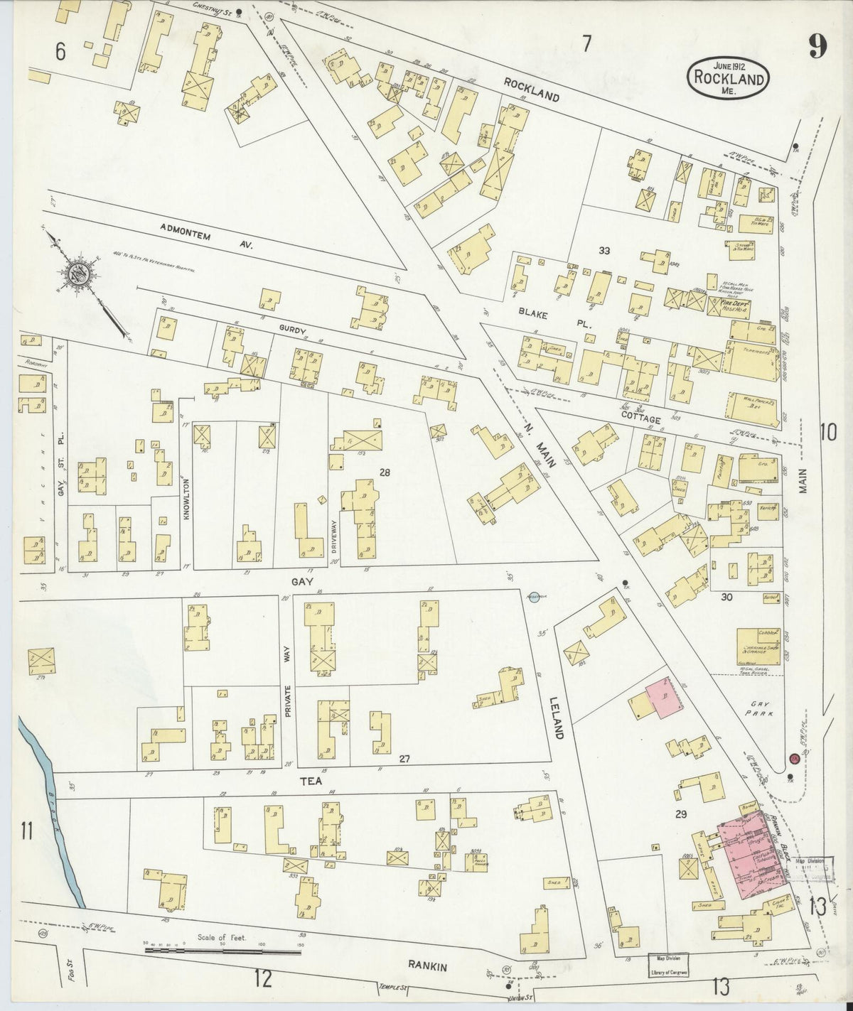 Sanborn Fire Insurance Map from Rockland, Knox County, Maine (1912), Sheet #0009 - Complete Map Set gallery image, historic Sanborn map, vintage wall art, Maine Maine