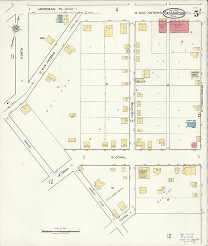Sanborn Fire Insurance Map from San Marcos, Hays County, Texas (1922), Sheet #0005 - Complete Map Set gallery image, historic Sanborn map, vintage wall art, Texas Texas