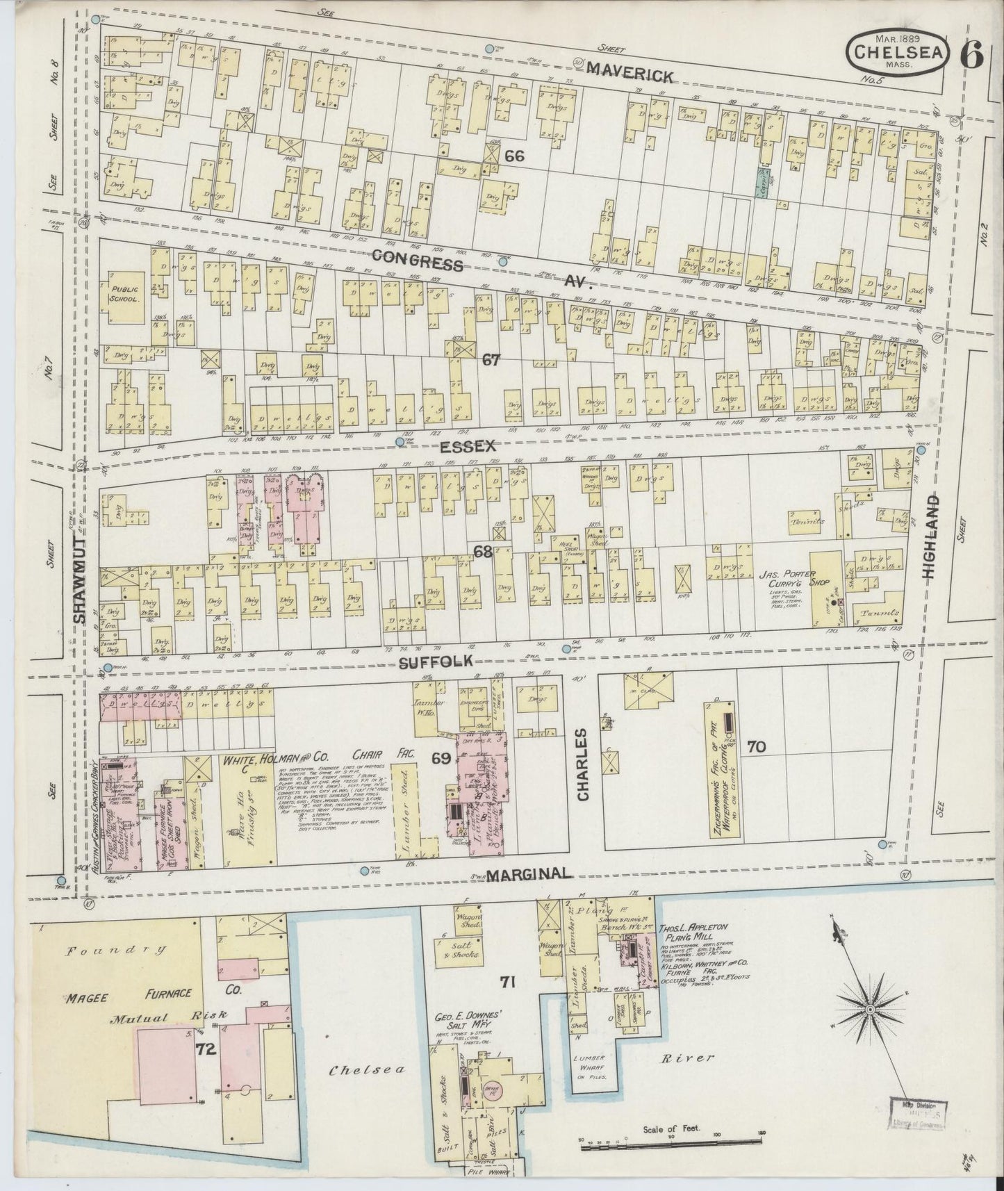 Sanborn Fire Insurance Map from Chelsea, Suffolk County, Massachusetts (1889), Sheet #0006 - Complete Map Set gallery image, historic Sanborn map, vintage wall art, Massachusetts Massachusetts