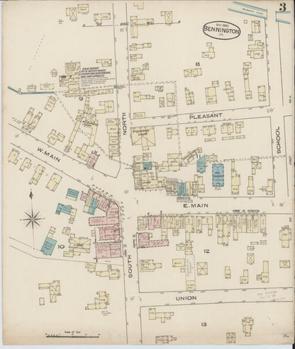 Sanborn Fire Insurance Map from Bennington, Bennington County, Vermont (1885), Sheet #0003 - Complete Map Set gallery image, historic Sanborn map, vintage wall art, Vermont Vermont