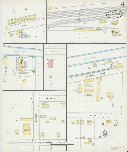 Sanborn Fire Insurance Map from Bound Brook, Somerset County, New Jersey (1895), Sheet #0004 - Historic Sanborn Fire Insurance Map Print, vintage old map wall art, antique decor, genealogy gift, New Jersey New Jersey map