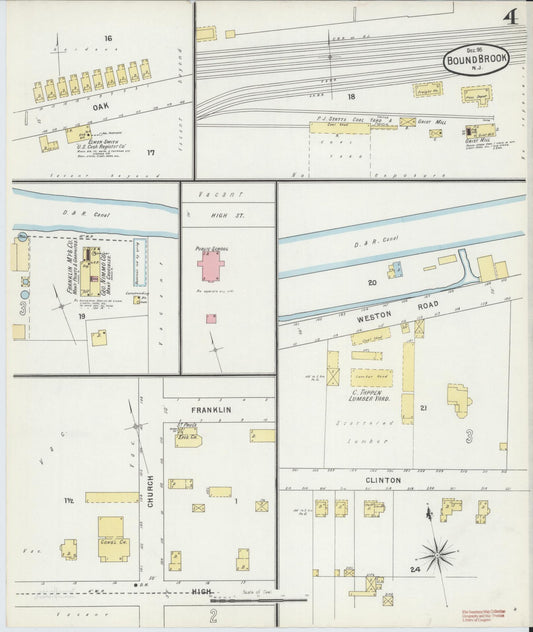 Sanborn Fire Insurance Map from Bound Brook, Somerset County, New Jersey (1895), Sheet #0004 - Historic Sanborn Fire Insurance Map Print, vintage old map wall art, antique decor, genealogy gift, New Jersey New Jersey map