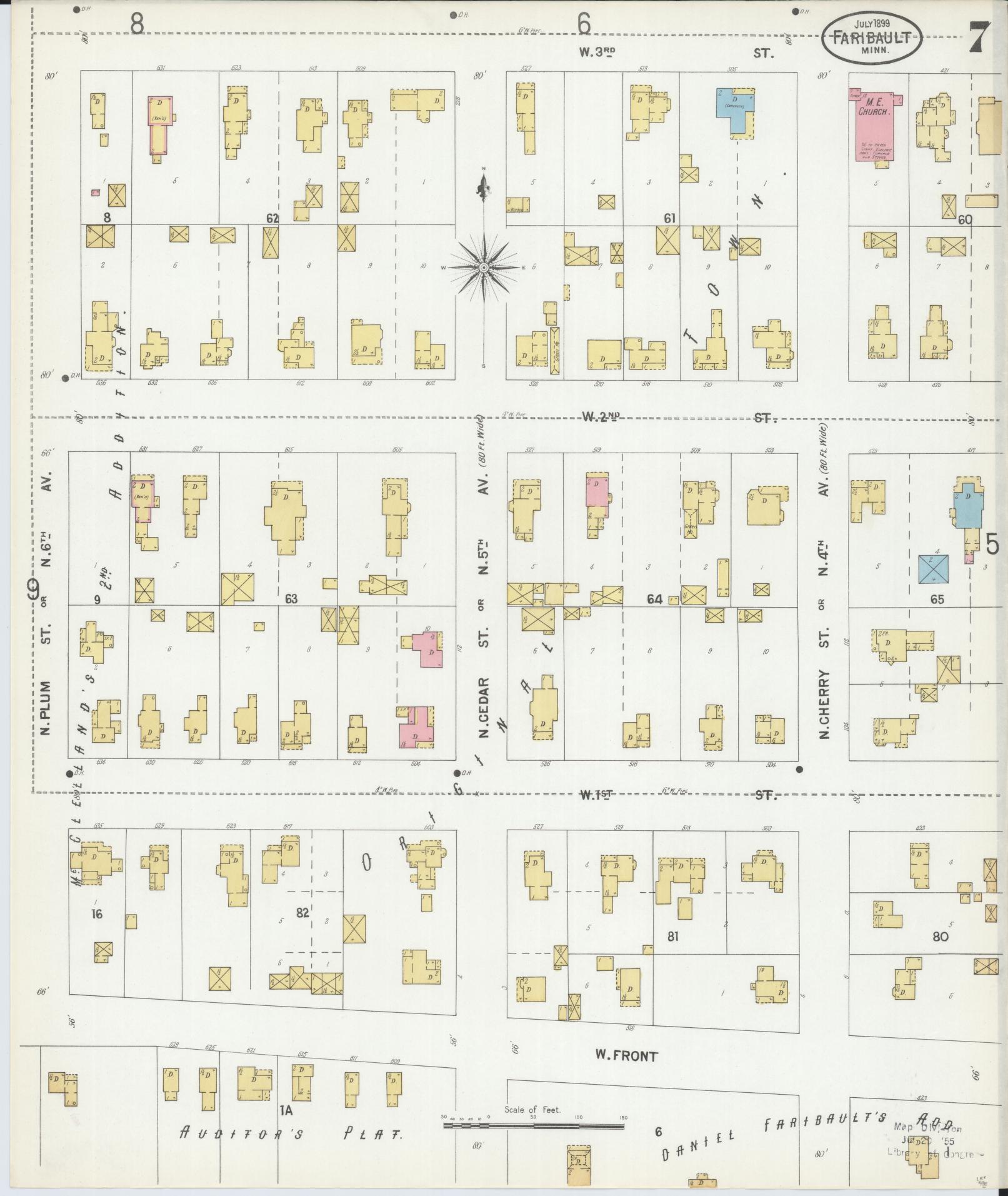 Sanborn Fire Insurance Map from Faribault, Rice County, Minnesota (1899), Sheet #0007 - Complete Map Set gallery image, historic Sanborn map, vintage wall art, Minnesota Minnesota