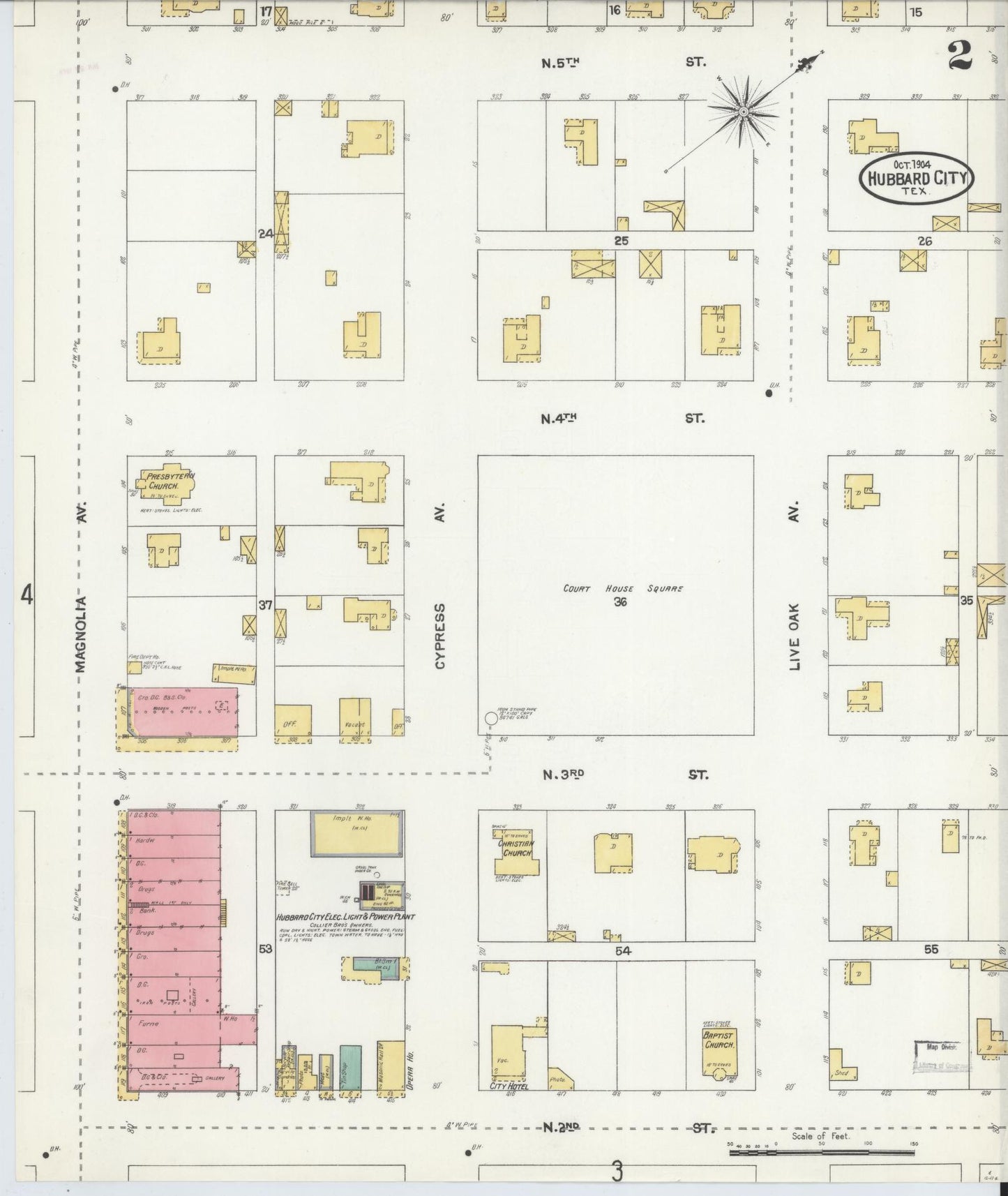 Sanborn Fire Insurance Map from Hubbard, Hill County, Texas (1904), Sheet #0002 - Historic Sanborn Fire Insurance Map Print, vintage old map wall art, antique decor, genealogy gift, Texas Texas map