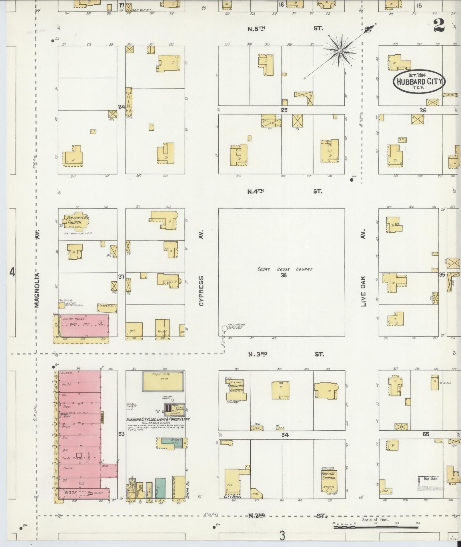 Sanborn Fire Insurance Map from Hubbard, Hill County, Texas (1904), Sheet #0002 - Historic Sanborn Fire Insurance Map Print, vintage old map wall art, antique decor, genealogy gift, Texas Texas map