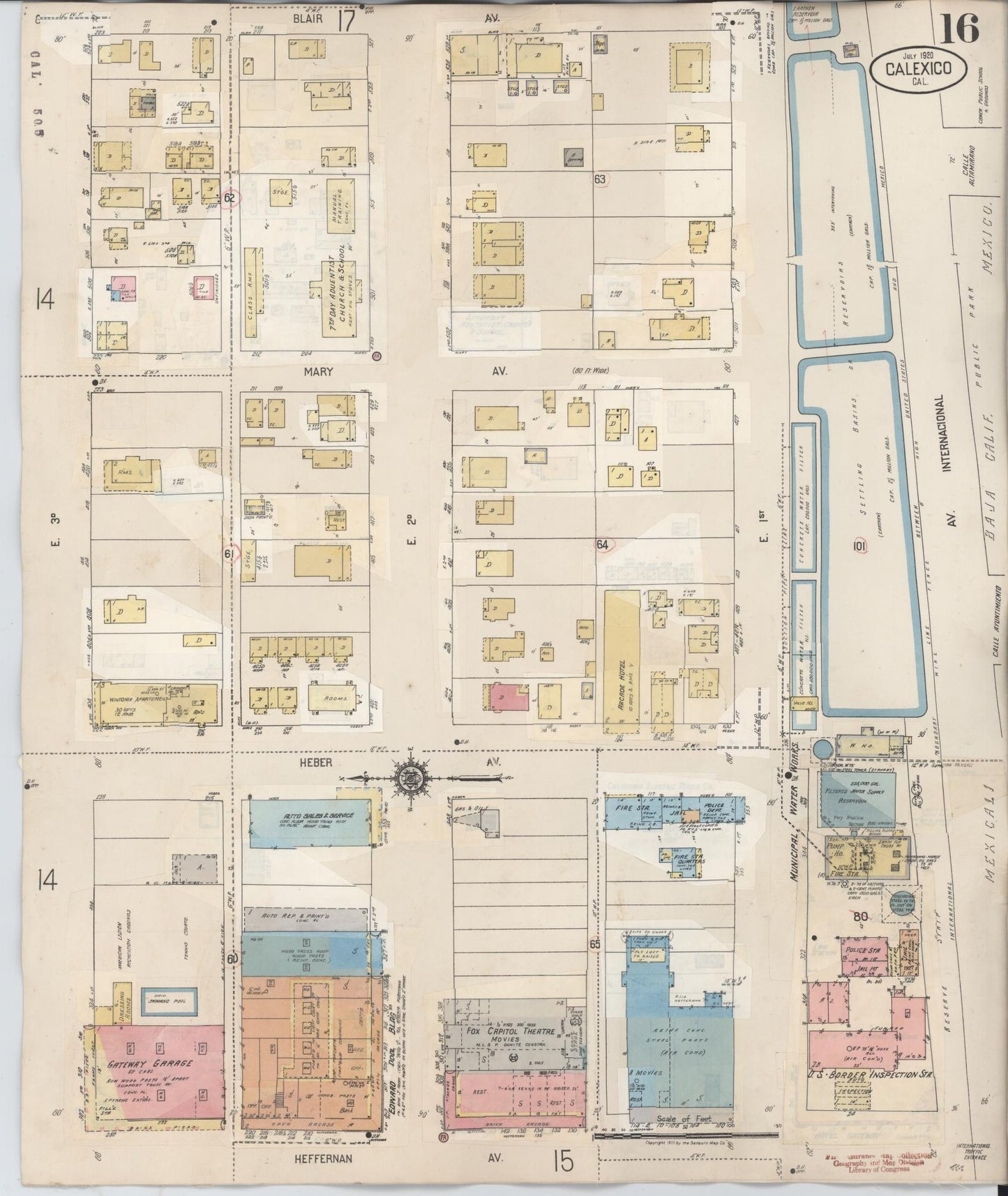 Sanborn Fire Insurance Map from Calexico, Imperial County, California (1949), Sheet #0016 - Historic Sanborn Fire Insurance Map Print, vintage old map wall art, antique decor, genealogy gift, California California map