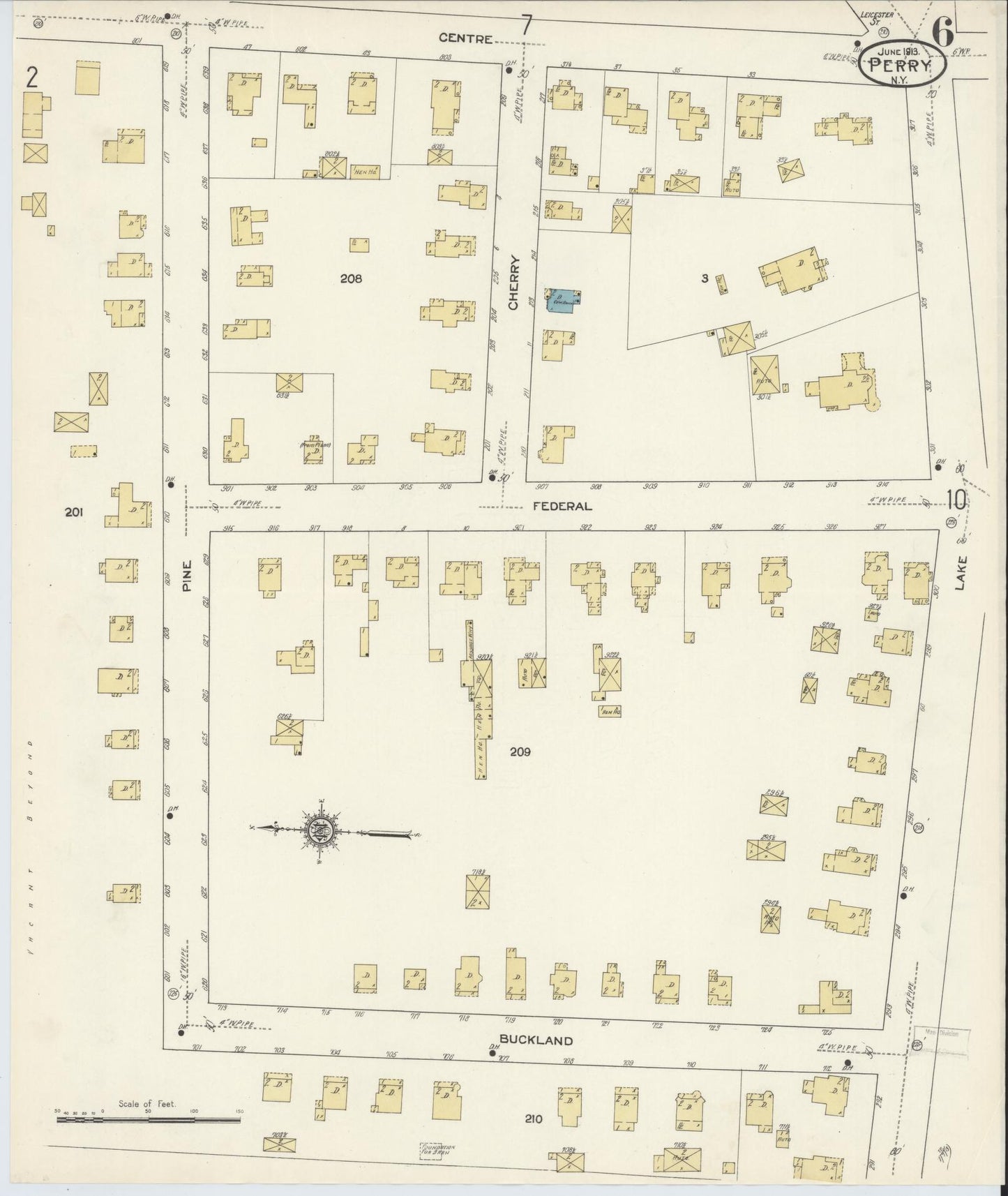 Sanborn Fire Insurance Map from Perry, Wyoming County, New York (1913), Sheet #0006 - Complete Map Set gallery image, historic Sanborn map, vintage wall art, Perry Wyoming