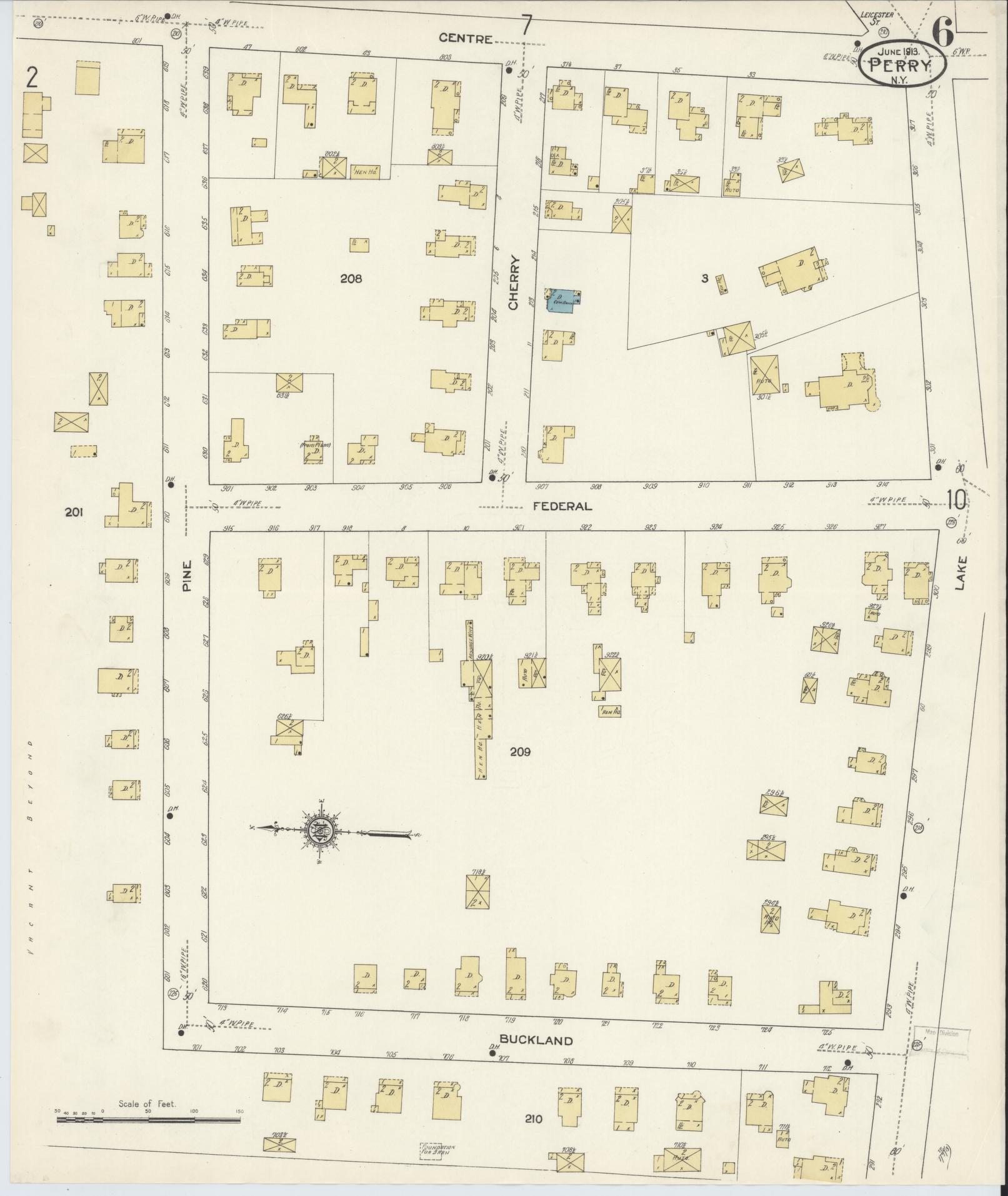 Sanborn Fire Insurance Map from Perry, Wyoming County, New York (1913), Sheet #0006 - Complete Map Set gallery image, historic Sanborn map, vintage wall art, Perry Wyoming