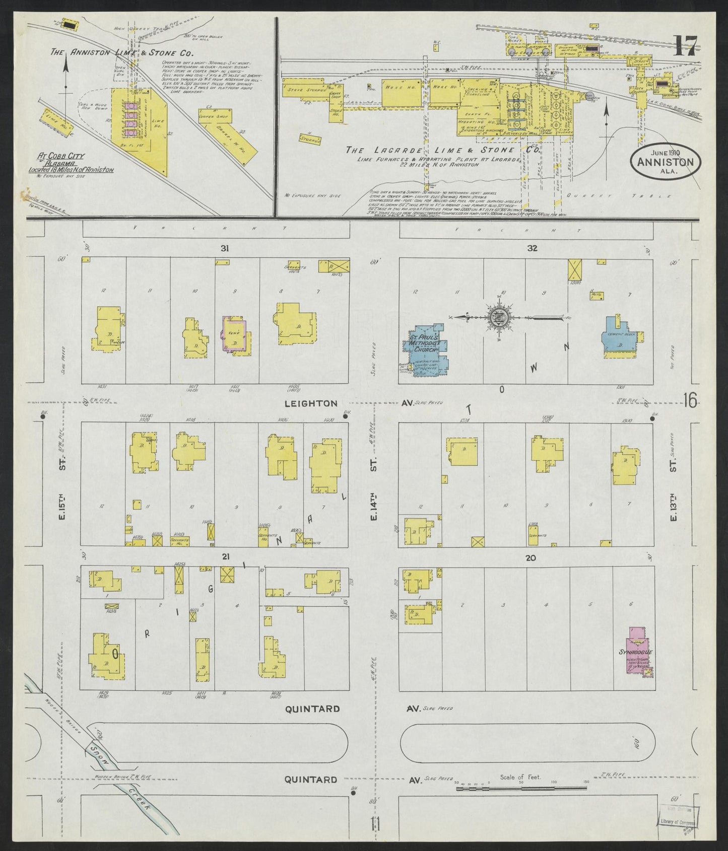 Sanborn Fire Insurance Map from Anniston, Calhoun County, Alabama (1910), Sheet #0017 - Complete Map Set gallery image, historic Sanborn map, vintage wall art, Alabama Alabama